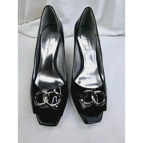 Jessica Simpson Size 8.5B Womens Black Patent Leather Peep Toe Slip On Pumps NIB - Picture 8 of 14